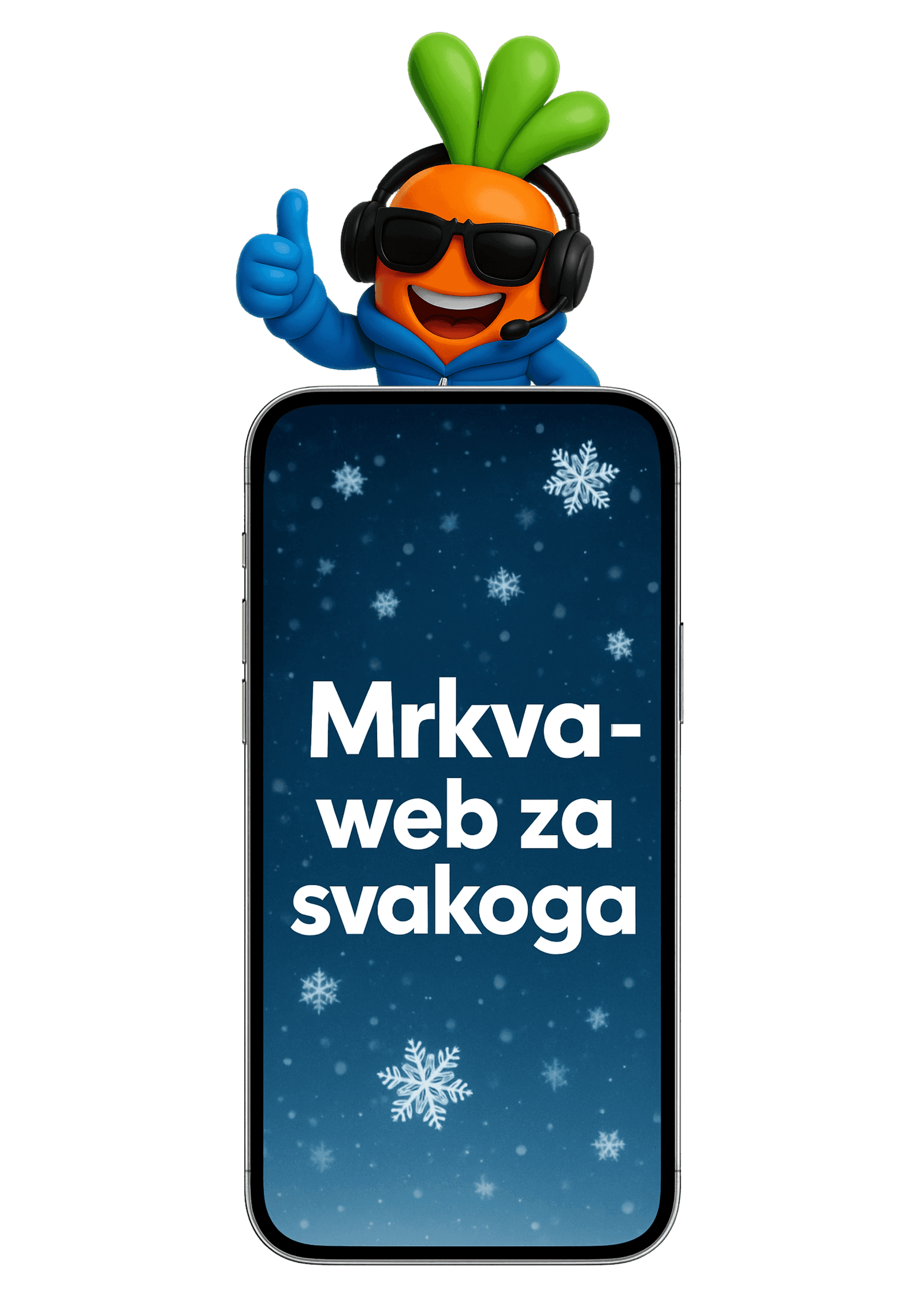 Slika mobitela na kojem piše online u 24h za 99 eura sa ikonom mrkve iznad.