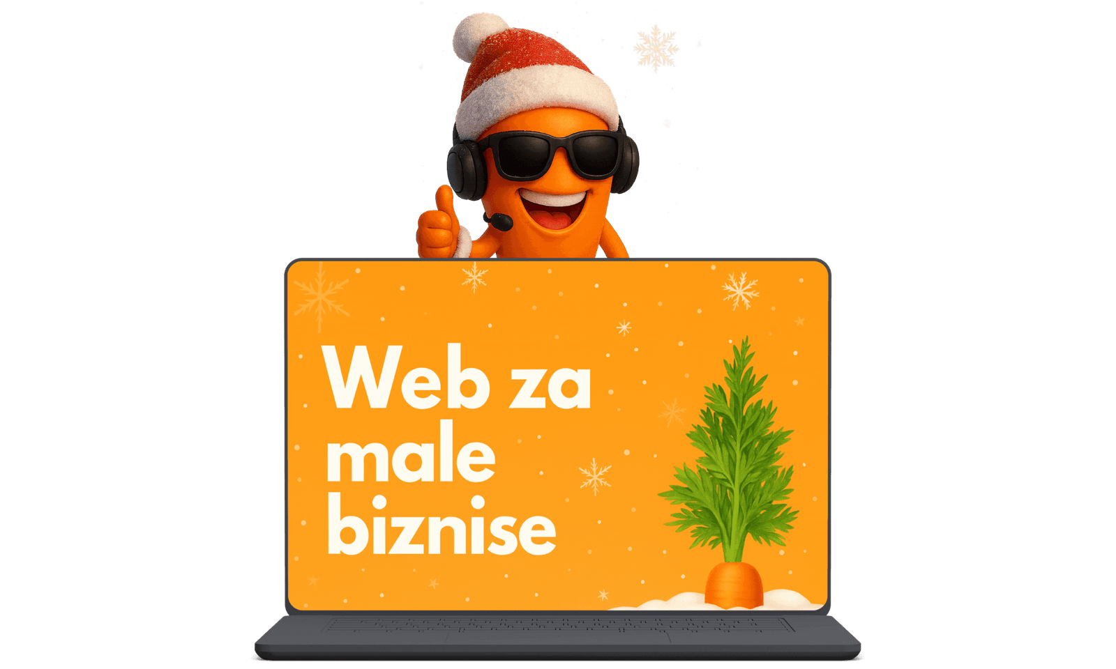 Slika laptopa na kojem piše online u 24h za 99 eura sa ikonom mrkve iznad.